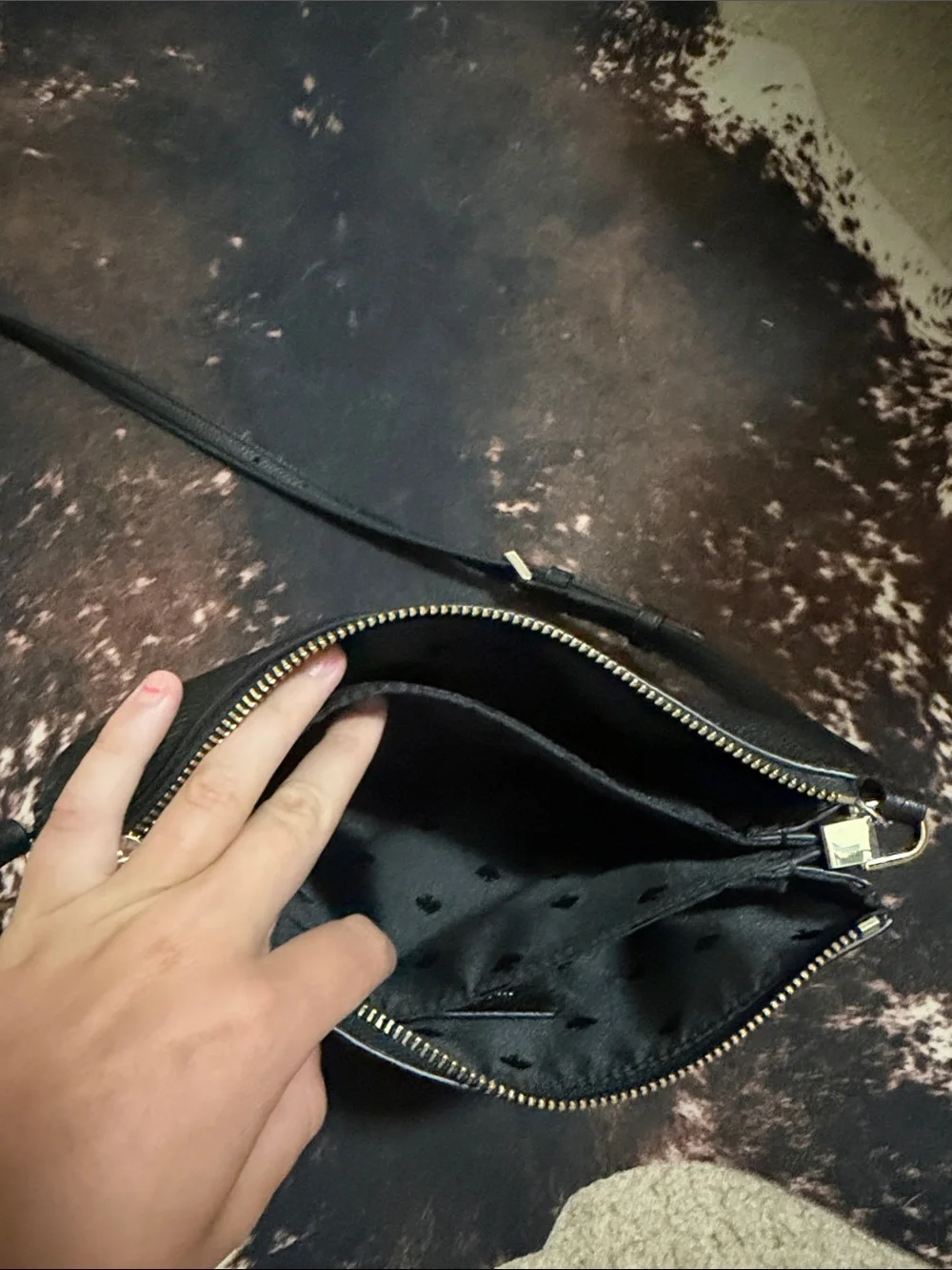 kate spade Black Pebbled Leather Crossbody Pouch with Gold Logo